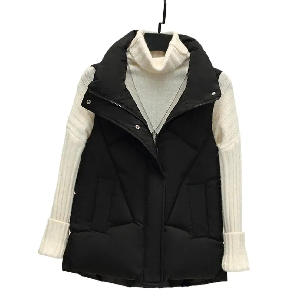 

Functional Women Vest Coldproof Nude Color Stand Collar Women Vest All Match Polyester Winter Vest for Work