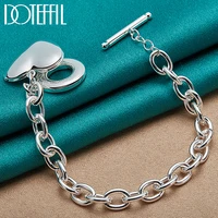 doteffil 925 sterling silver pattern heart photo frame bracelet chain for women wedding engagement jewelry