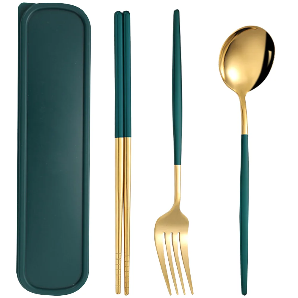 

Set Chopsticks Travel Utensils Cutlery Steel Spoon Tableware Stainless Portable Silverware Camping Case Fork Reusable Forks