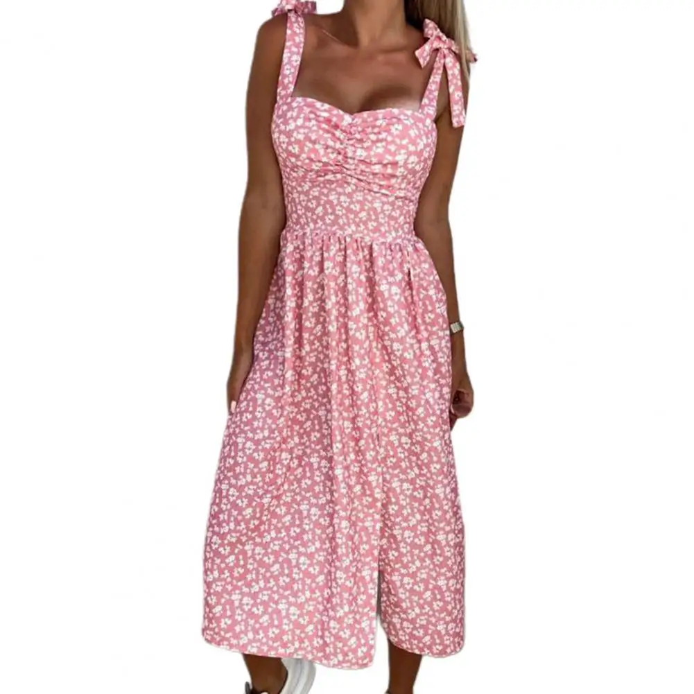 

Популярное летнее разноцветное плиссированное платье миди без рукавов с большим подолом и цветочным принтом