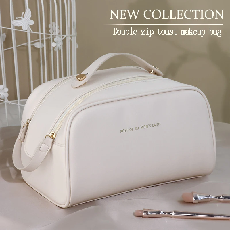 

High Appearance Level PU Pillow Makeup Bag Double Zipper Portable Large Capacity Travel Toiletries Storage Cosmetic Brush Tool