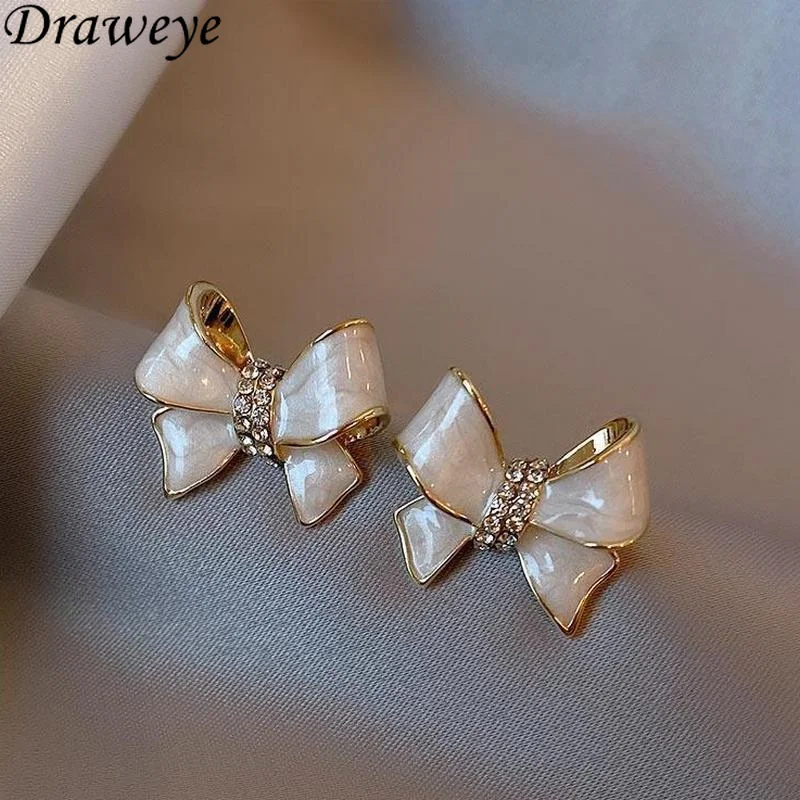 

Draweye Jewelry for Women Bowknot Ins Fashion Sweet Stud Earrings Luxury Design Korean Ins Fashion Pendientes Accessories