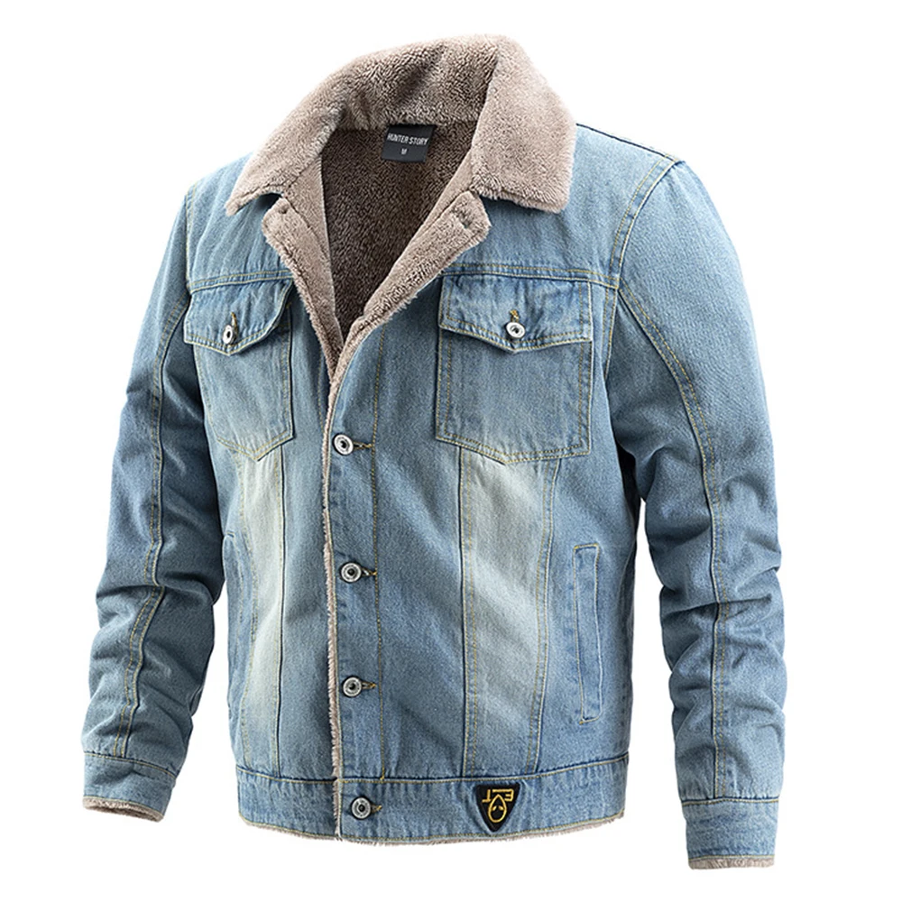 ERIDANUS 2022 Hot Sale Men Hickened Denim Winter Jacket Fashion Casual Stand-up Collar Solid Color Men's Cotton Clothing MWM157