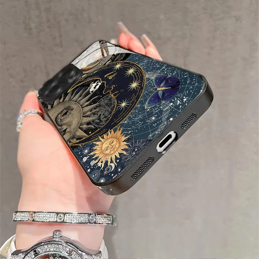 Креативный чехол для телефона Sun Moon для OPPO Realme 16 15T P3 5 8 8i 9i 10 11 14 15 Pro Plus C21Y C33 C35 C53 C55 Ultra 5G со стеклянной рамкой (art.: 3920dc8482dea) - 3920dc8482dea