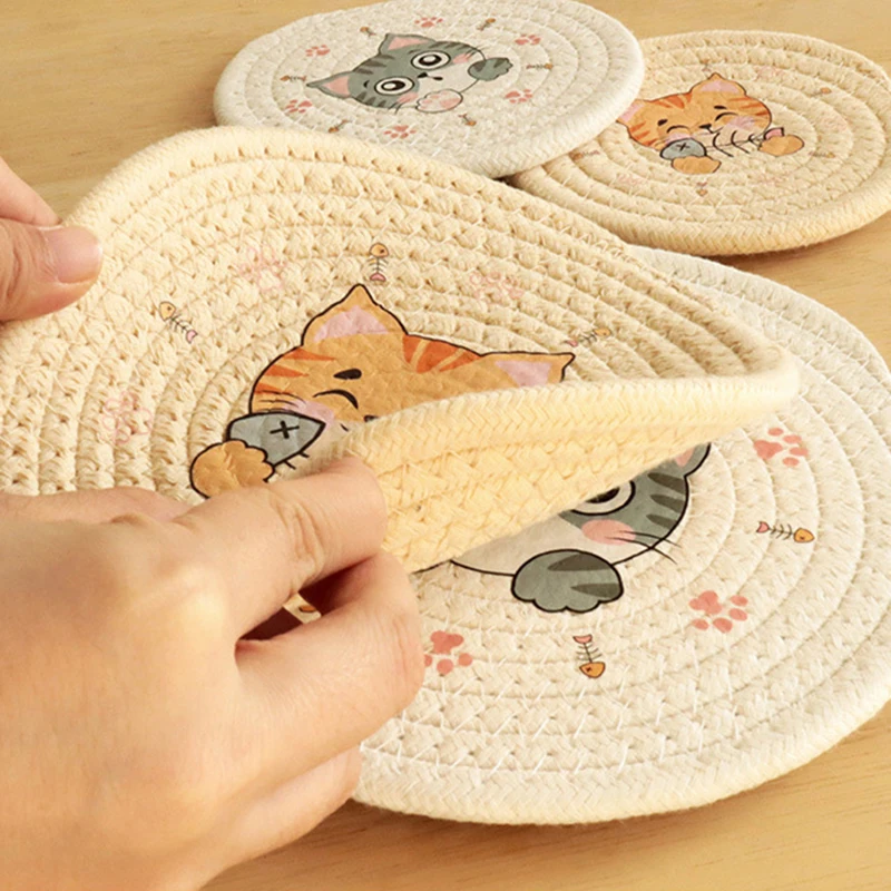 

Table Pad Insulation Placemat Cup Bowl pad Mat Home Decoration Durable Cat Pattern Coaster Decoration Kitchen Accessories 12cm