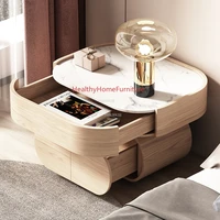 2022 luxury designer nightstands italian bedroom furniture home round solid wood bedside tables simple modern storage cabinet
