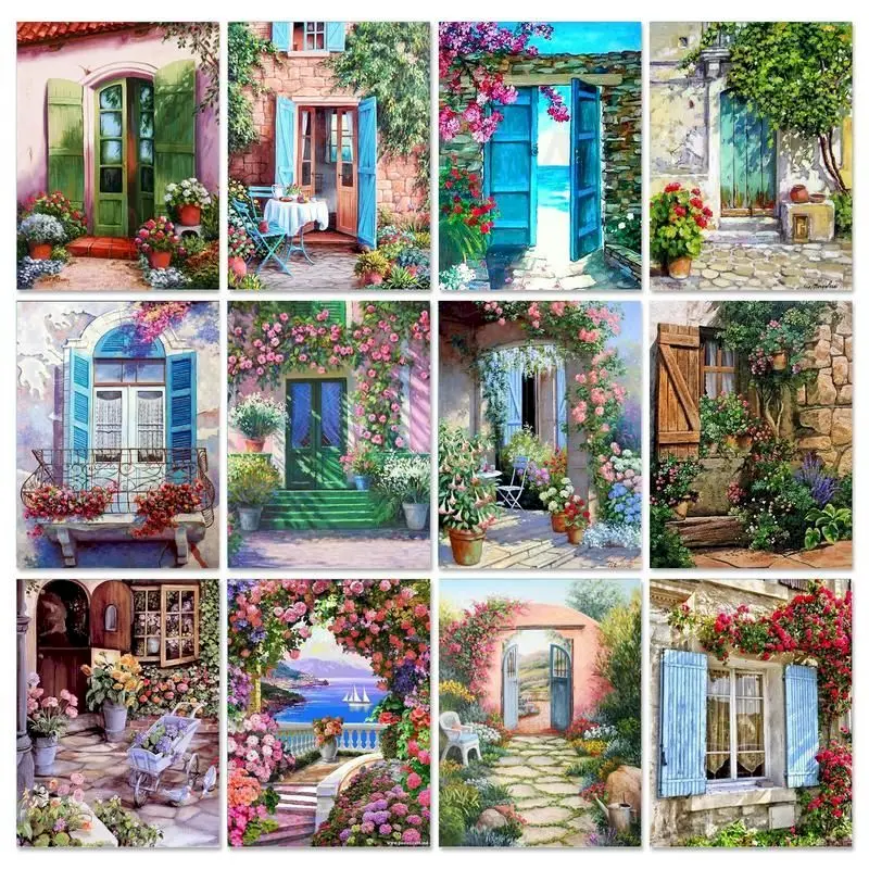 

Gatyztory Oil Painting By Numbers Flower Door Scenery On Canvas Drawing By Numbers Garden Home Decor Gift For Adults Crafts Kill