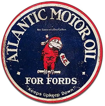 

Brotherhood Atlantic Motor Oil for Fords Keeps Upkeep Down One Gallon Reproduction Car Company Garage Signs Metal Vintage Style