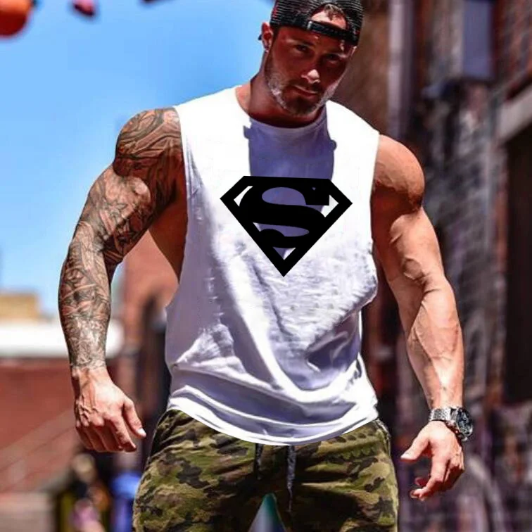 Brand Men's Summer Vest Open Side Loose Tank Tops Fitness Sleeveless Shirt With Dropped Armhole Cotton Bodybuilding Shirt