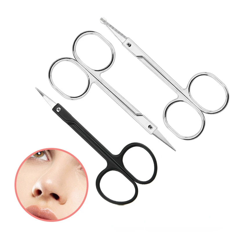 Stainless Steel Mini Portable Beauty Scissors Eyebrow Scissors Nose Hair Scissors Curved Beard Nose Ear Epilator