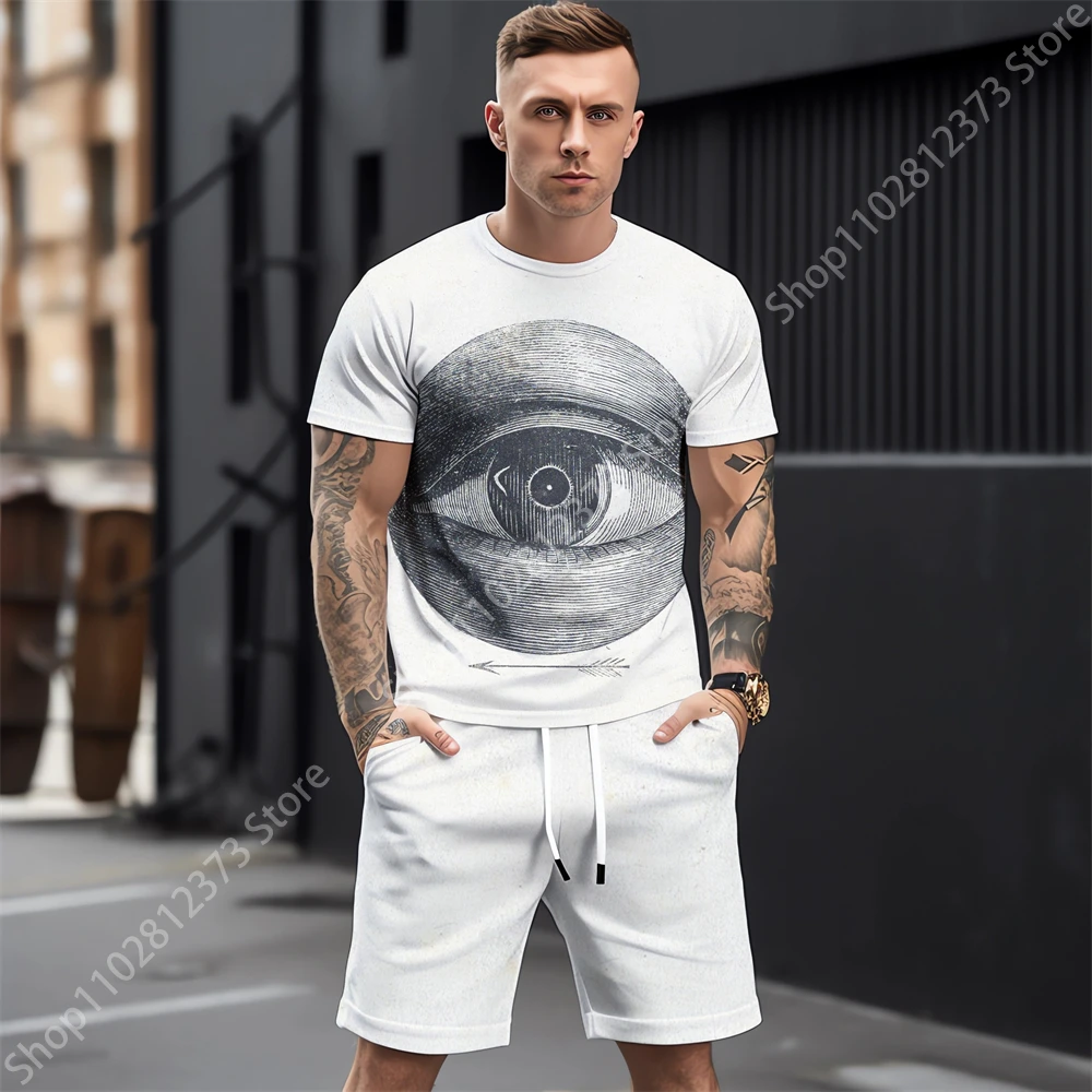 2023 Tracksuit Men Summer Men Casual Sport Men T-shirt+Shorts Two Piece Set Men Fashion Retro 3D Printing Street Clothes For Men
