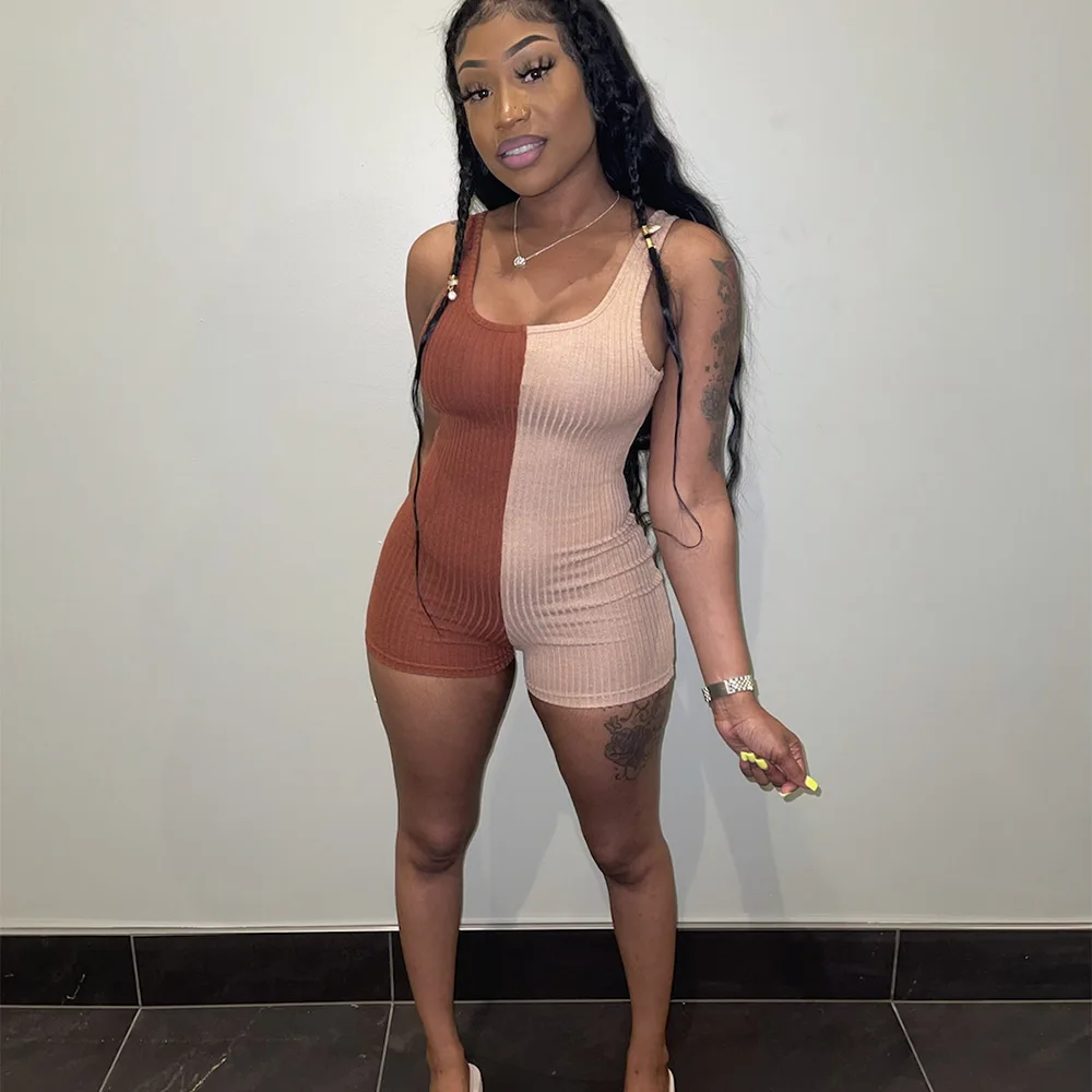 

Женский трикотажный комбинезон без рукавов, повседневный Облегающий комбинезон контрастных цветов, весна-осень