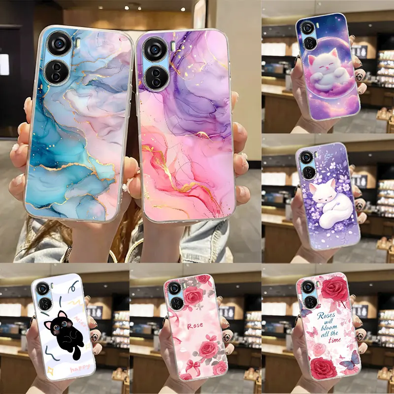 For ZTE Libero 5G IV Case Luxury Clear Shockproof Cover Silicone Soft Phone for iii Marble Flower Funda