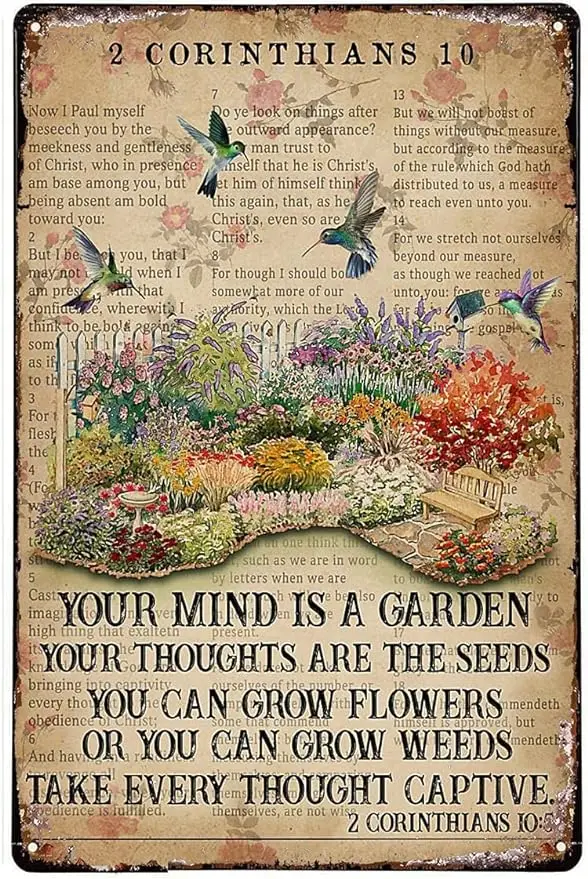 

Vintage Tin Metal Sign Bible Your Mind is A Garden Retro Wall Art Decor Iron Painting for Home Kitchen Cafe Pub Sign 8x12 Inch
