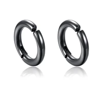 1 pair of popular stainless steel punk simple mens hoop earrings smooth hip hop personality no ear piercing ear clip jewelry