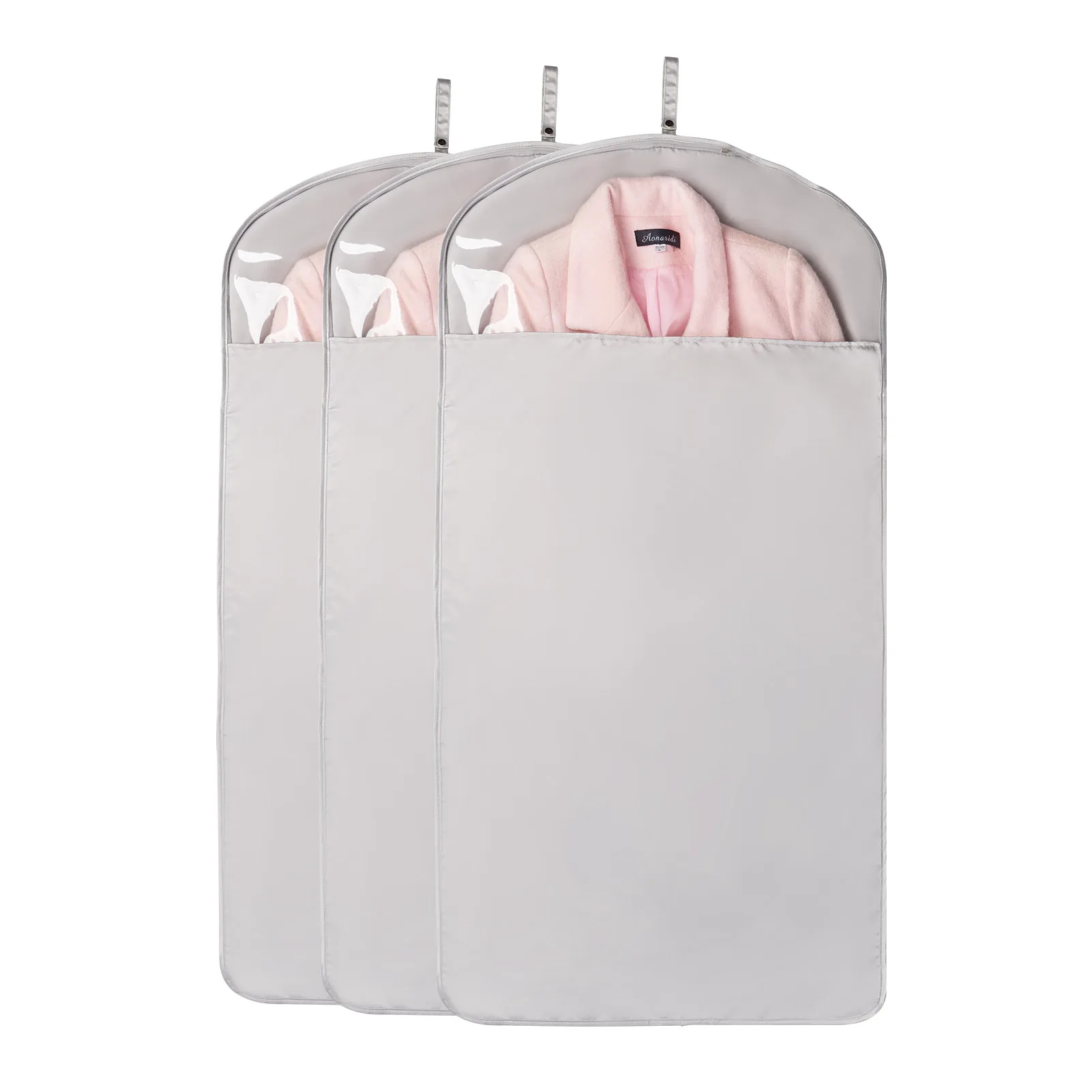 3 Pack 43'' Satin Garment Storage Bags Side Breathable Clear Full Zipper Bags Hanging Suit  Coats Dresses Jackets Bags