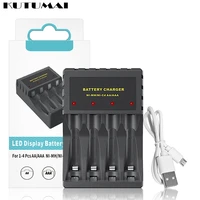 kutumai 4 slot fast intelligent battery usb charger for 1 2v aa aaa nicd nimh rechargeable battery lcd display quick charger