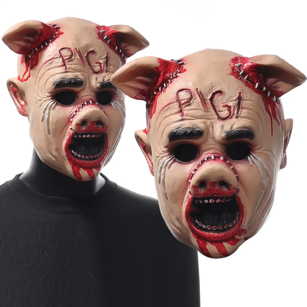 

Horror Saw Cry Pig Head Mask Cosplay Bloody Demon Killer Animal Helmet Halloween Carnival Night Club Party Costume Props