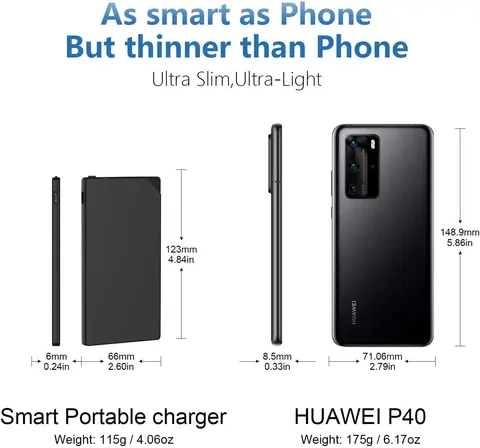 Внешний мини-аккумулятор TNTOR, портативный ультратонкий внешний мини-аккумулятор 6 мм, 5000 мАч, быстрая зарядка, Встроенный кабель, подходит для iPhone, Xiaomi