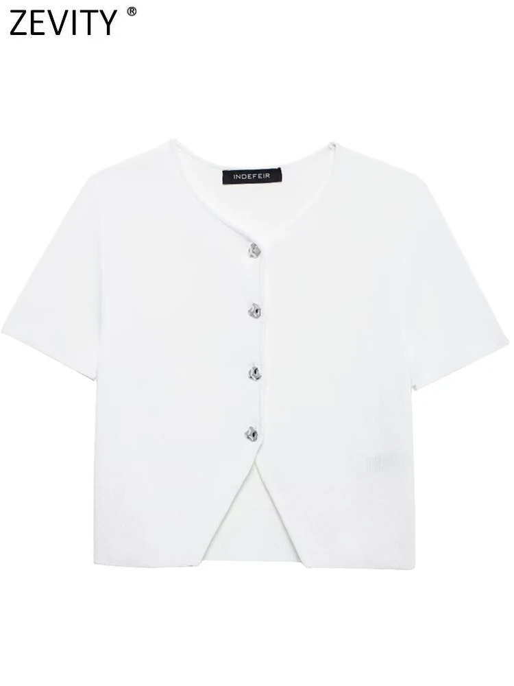 Модный женский вязаный свитер Zevity с коротким рукавом и круглым вырезом Женский