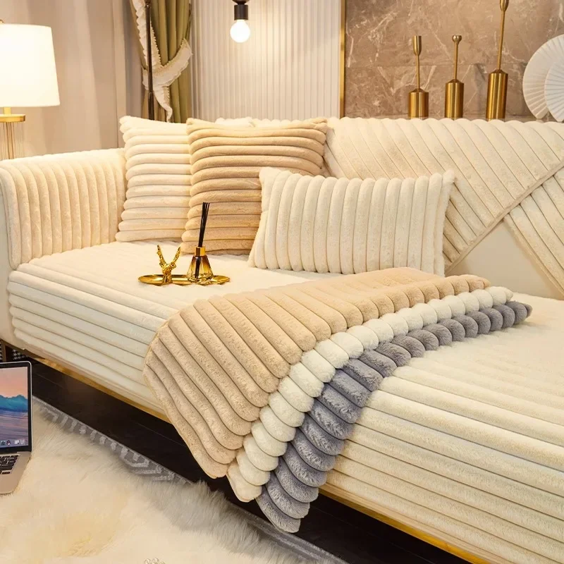 

Плюшевая подушка для дивана с кроликом для гостиной, теплая утолщенная полоса, противоскользящая, подушка сиденья, подлокотник, полотенце для спинки, зима