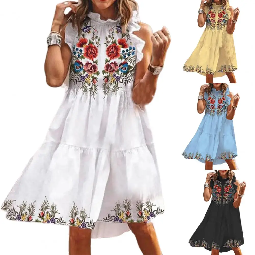 Свободное женское летнее платье с цветочным принтом модное пляжное без рукавов