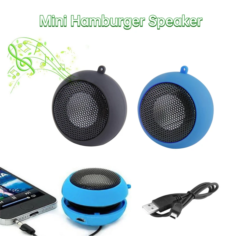 Mini Portable Travel Loud Speaker With 3.5Mm Audio Cable Stereo Audio Music MP3 Player For Mobile Phone Tablet Hamburger Speaker