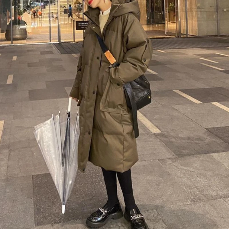 Women 2021 Long Hooded Warm Parkas Solid Loose Overcoat New Thick Down Cotton Jackets Female Ladies Long Sleeve Outerwear Coats