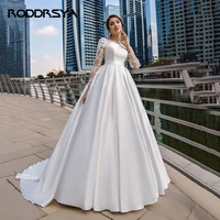 roddrsya dubai modest wedding dresses lace long sleeve satin bride with belt women elegant wedding party gowns