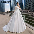 Сдержанные Свадебные платья из Дубая RODDRSYA, кружевные атласные платья невесты с длинным рукавом и поясом, женские элегантные свадебные платья