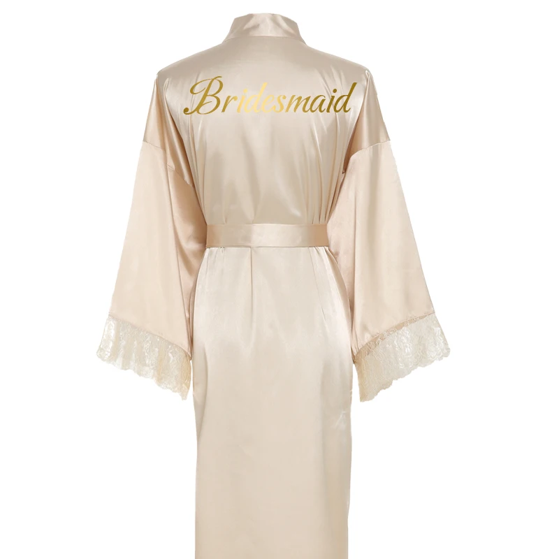 Owiter Silk Satin Lace Robe Bride Robe Bridesmaid Robes Women Wedding Long Robe Bathrobe Sleepwear White Robes