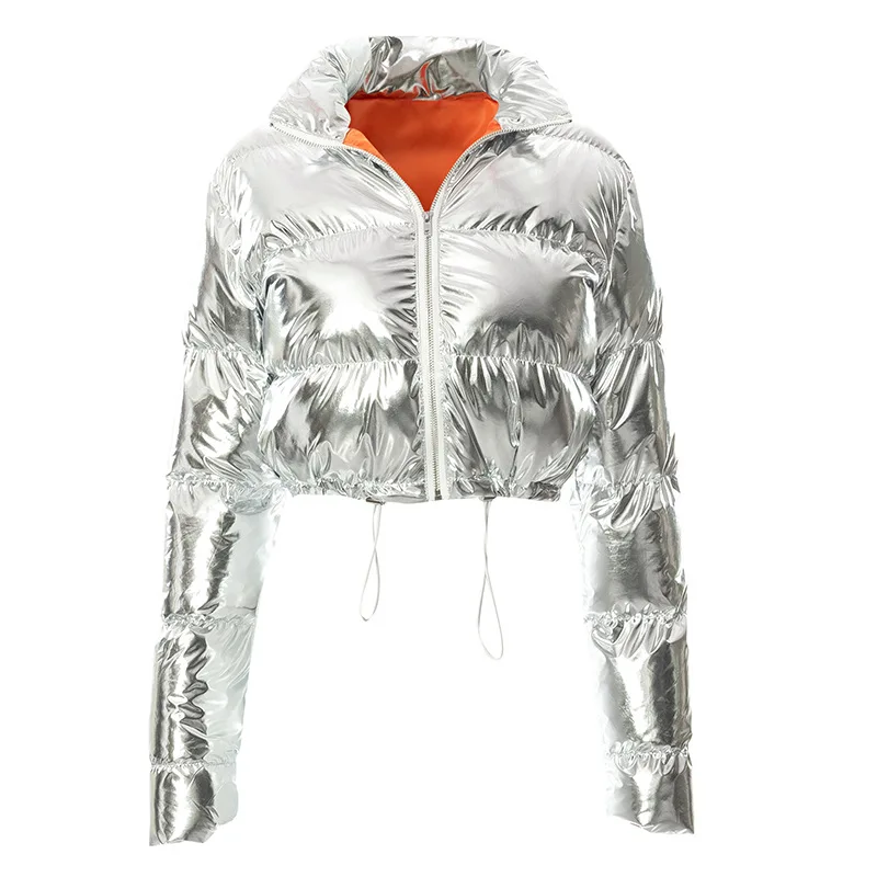 Autumn and Winter Women's Fashion Shiny Down Jacket Women's Casual Solid Color Stand-Up Collar Padded Jacket