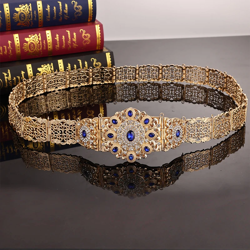 Crystals Wedding Caftan Jewelry Belts for Bridal Royal Wedding Dress Belts Gold Color Plated Arabic Trendy Wedding Bride Belts