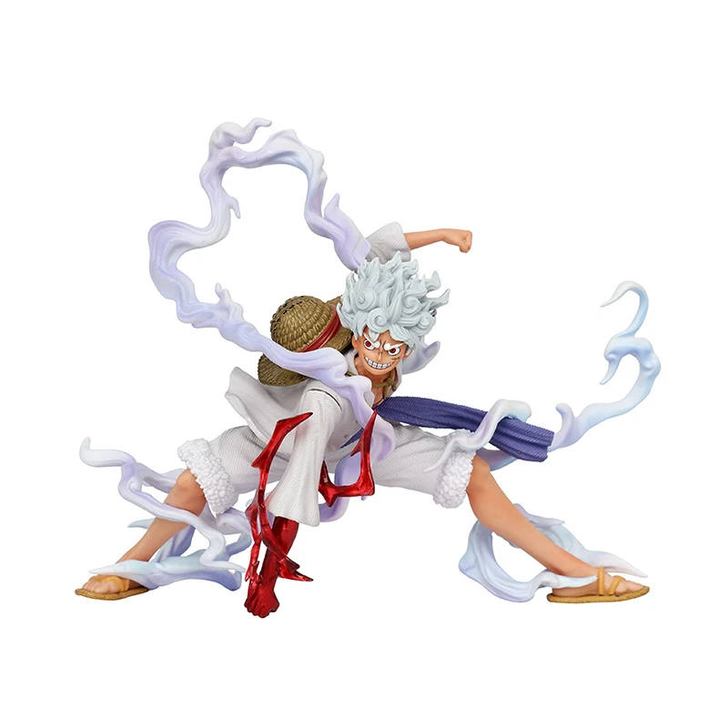 

17.5cm Anime One Piece Sun God Luffy Fifth Gear Nika Form Figure Awakening Squatting Position White Hair Model Toys Gifts