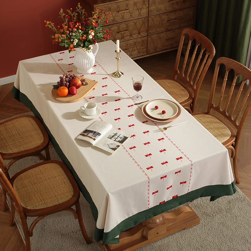 

Tablecloth Embroidery Stitching Cotton Linen Rectangular Dustproof Coffee Table Cloth Cover Towel Home Decoration