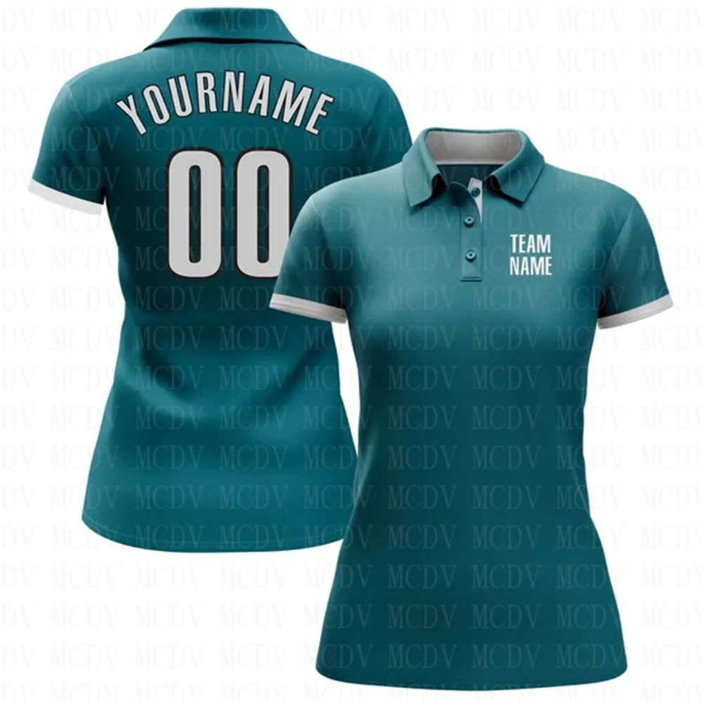 

Custom Teal White-Black Performance Golf Polo Shirt 3D Printed Women's Golf Polo Oversized Shirt Summer Sports Tops