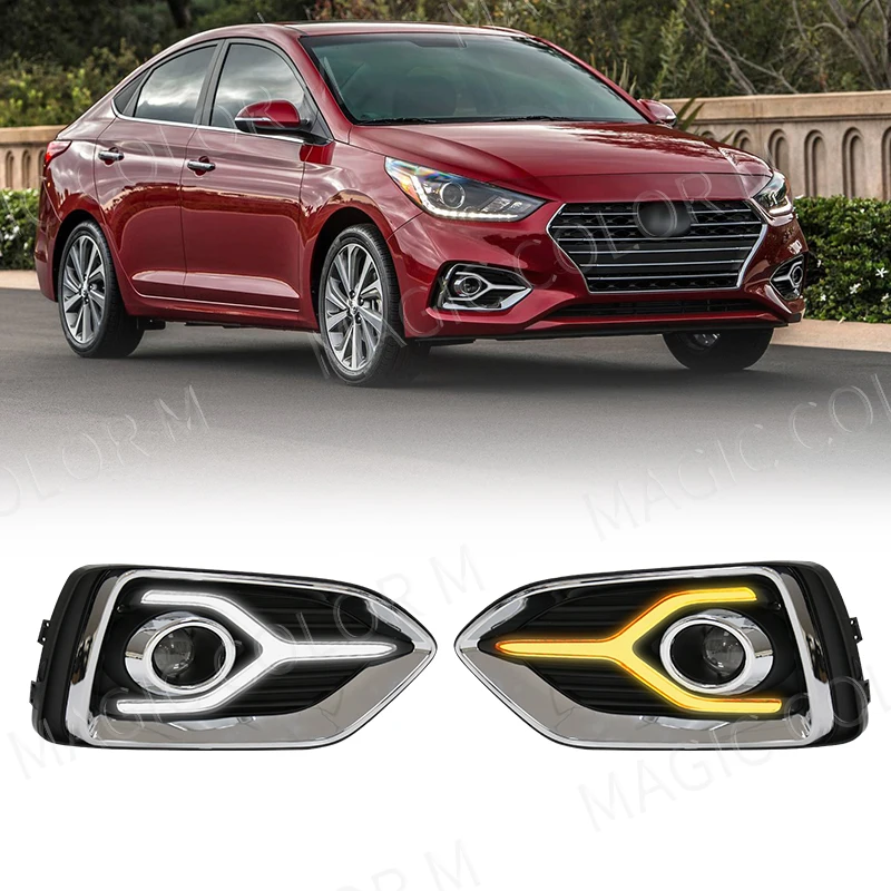 

for Hyundai Accent 2018 2019 2020 DRL Daytime Running Light Fog Lamp Turn Signal Car Flashing LED For Cars Auto Light Headlights