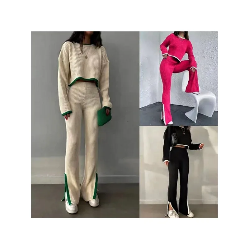 Женский трикотажный комплект из Свитера и брюк-клеш с длинным рукавом