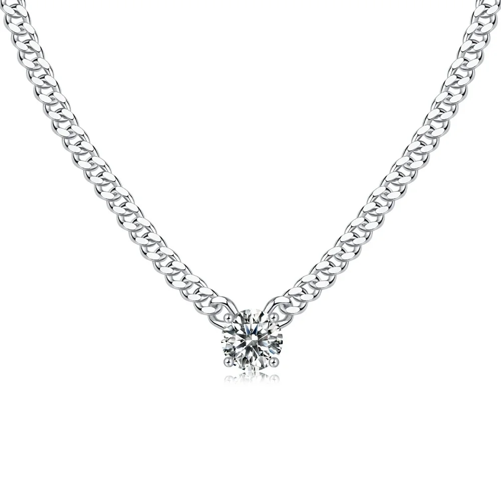 

Real Moissanite Necklace Lab Diamonds Gemstone Cuban Pendent 925 Sterling Silver 1ct Round Cut VVS1 D Color Wedding Jewelry