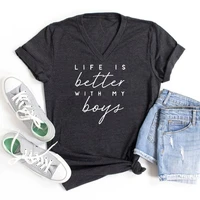 rheaclot life is better with my boys womens funny short sleeve casual tops graphic print t shirt