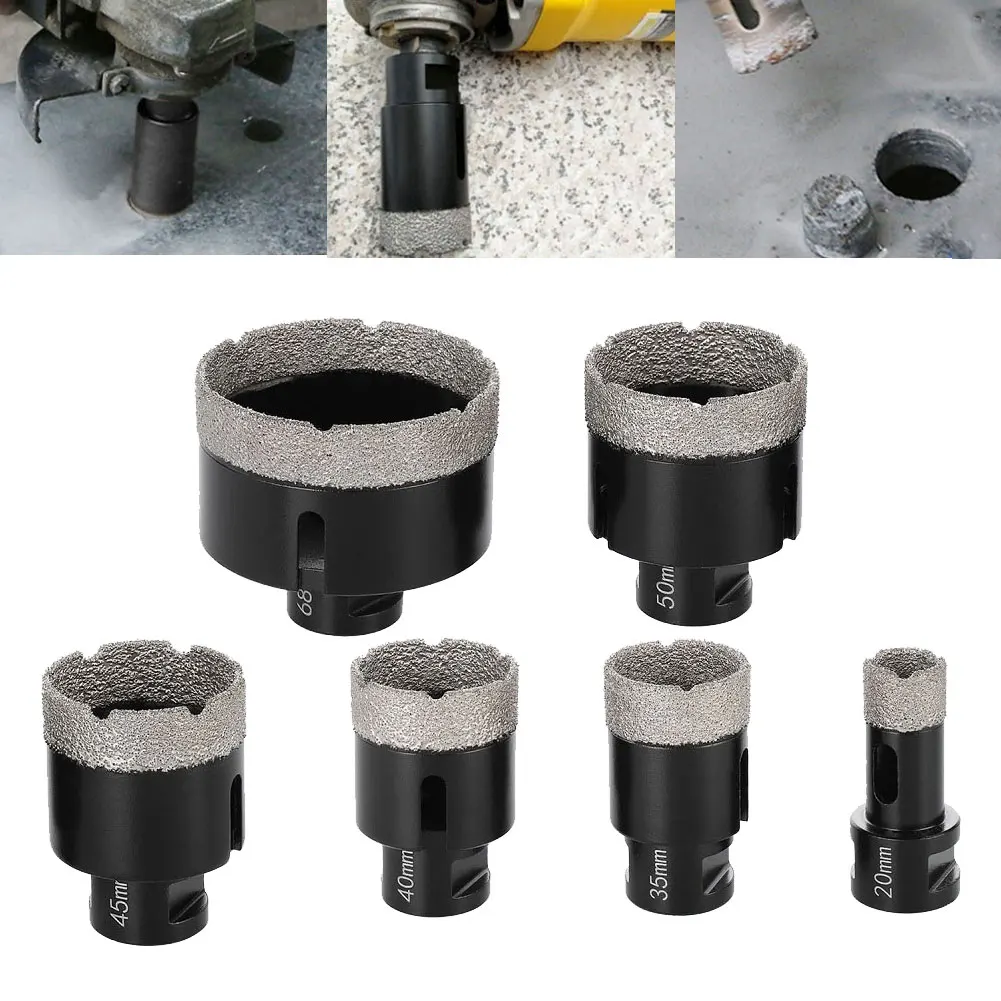 6Pcs 14mm Thread Dry Vacuum Brazed Diamond Drill Bit Emery&steel 20-68mm Power Tool Accessories For Marble Granite Clinker