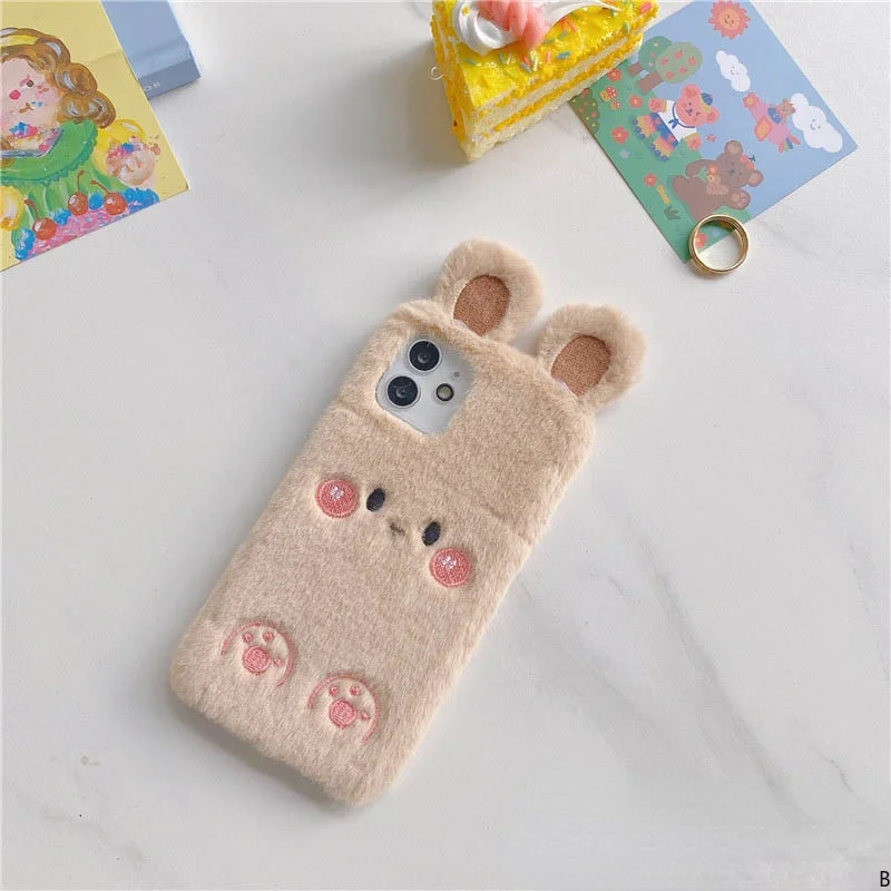 Милый плюшевый чехол для телефона с кроличьими ушками Xiaomi Redmi Note 10 Pro Max 10T 10S 9 8 7 9S 9T