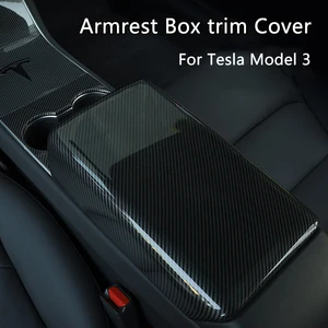 Car Accessories interior Carbon fiber black Center Console Seat Armrest Box  Protective Decoration Cover  For Tesla Model 3