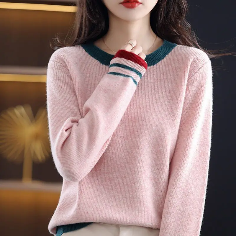 

Korean Style New Knit Sweaters Solid Color Long Sleeved Pullovers Women Sweater Top Winter O-neck Keep Warm Female Clothing