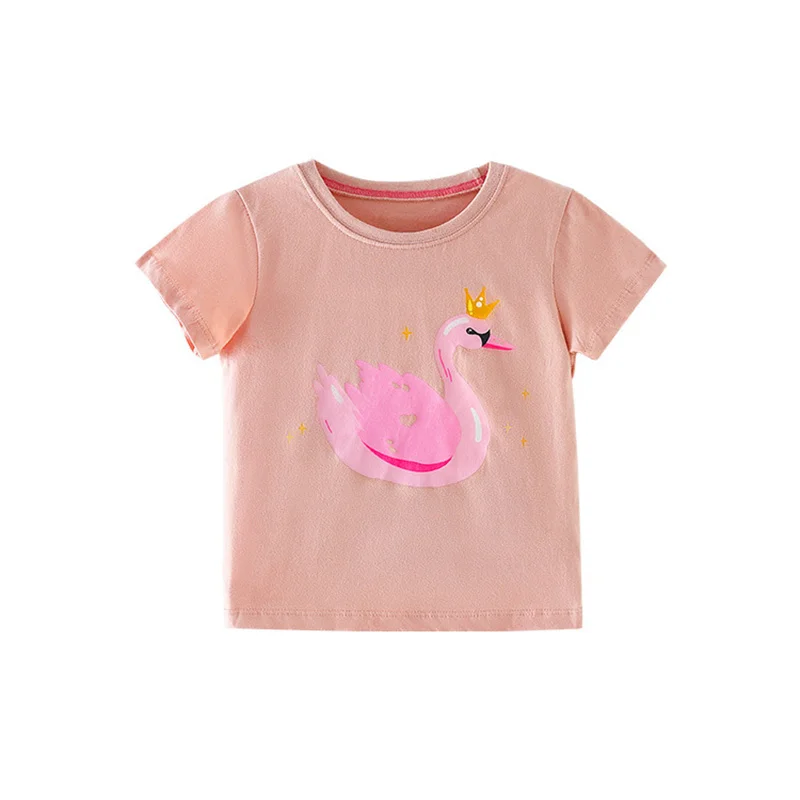 

Cute Swan Print Kids T Shirt Baby Girl Cotton T-shirts Children Summer Short Sleeve Tops Infant Clothing