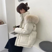 fashion hooded parka new solid color big fur collar down winter coat 2022 cotton fur coat thickened warm womens coat clothing