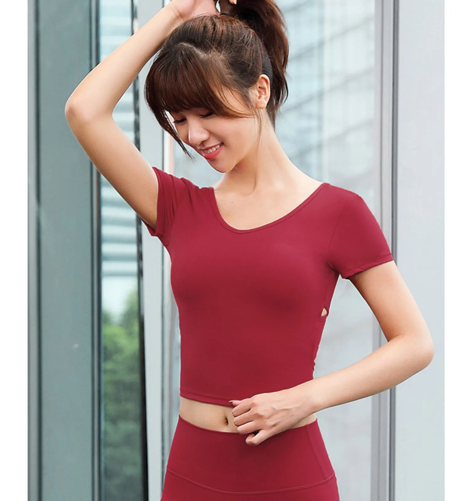 Новая летняя одежда для йоги с короткими рукавами эластичная дышащая