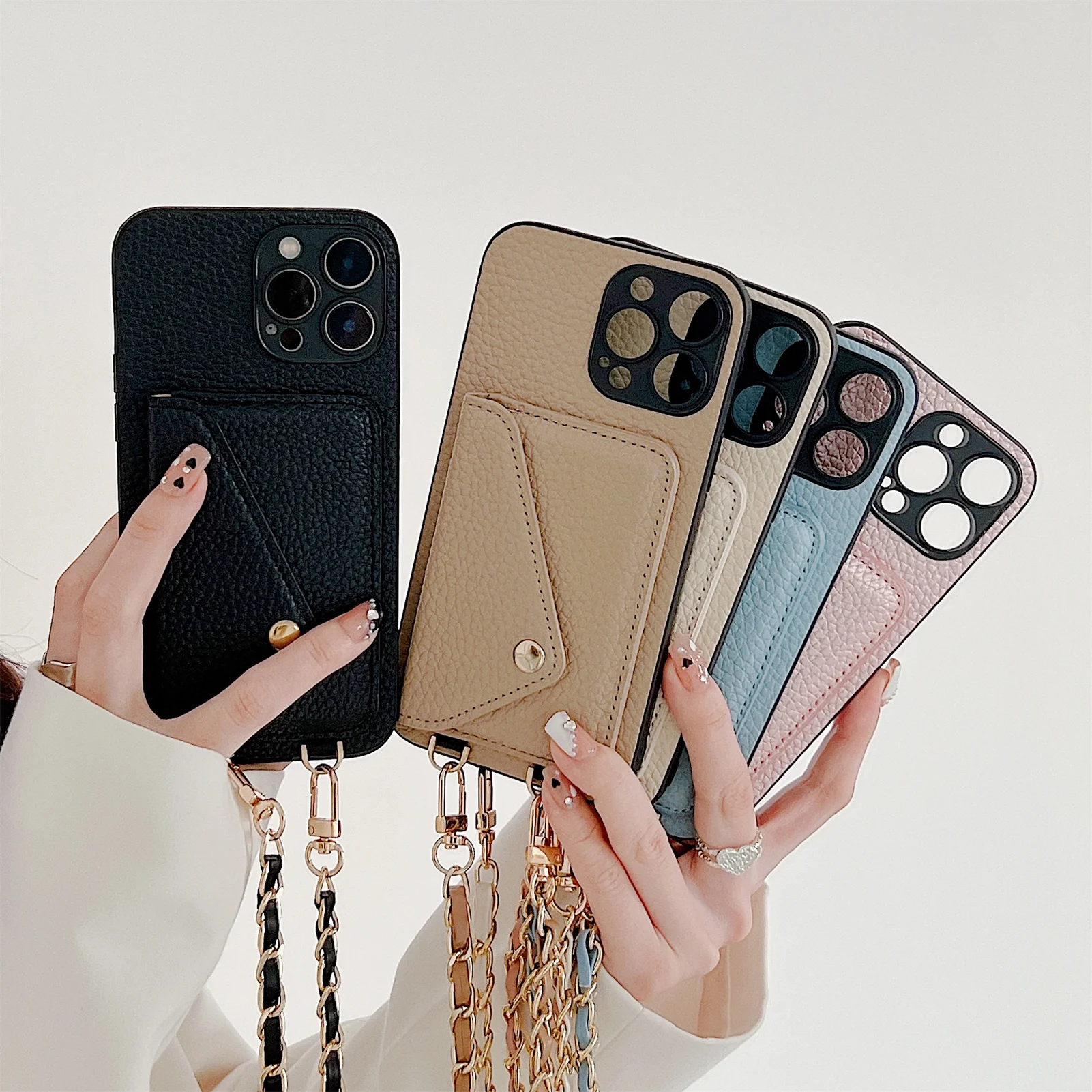 Crossbody Wallet Phone Case for IPhone 14 13 12 11 Pro Max XR XS X 8 7 SE 2 3 Card Holder Lanyard Chain Strap Cord Bag Cover