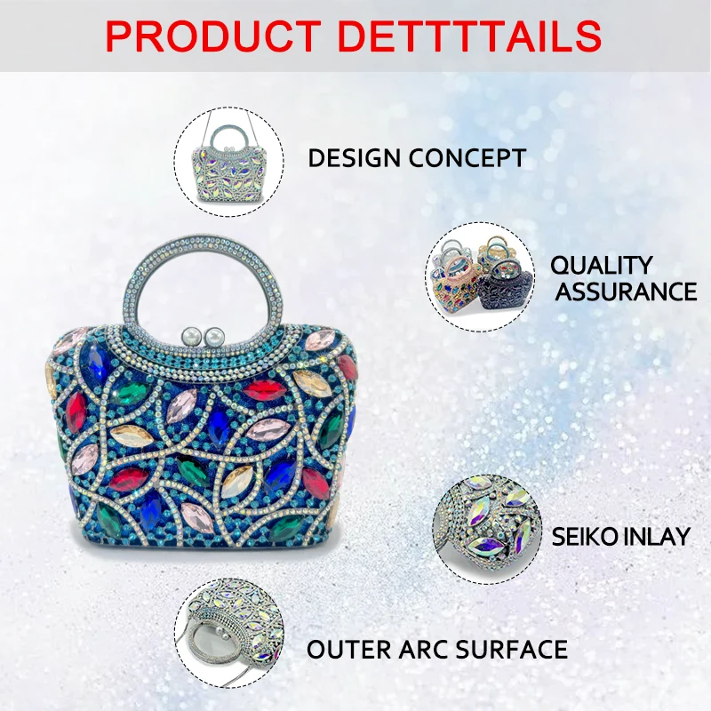 Роскошный золотисто-серебристый клатч со стразами и бриллиантами вечерняя сумка