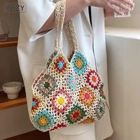 jozy 2022 summer women flower crochet wrist bag designer knitting handmade hollow handbag and purse summer beach shoulder bags